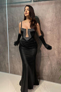 Vestido de fiesta de sirena sin mangas, negro, con tirantes finos y cuentas, de diseñador
