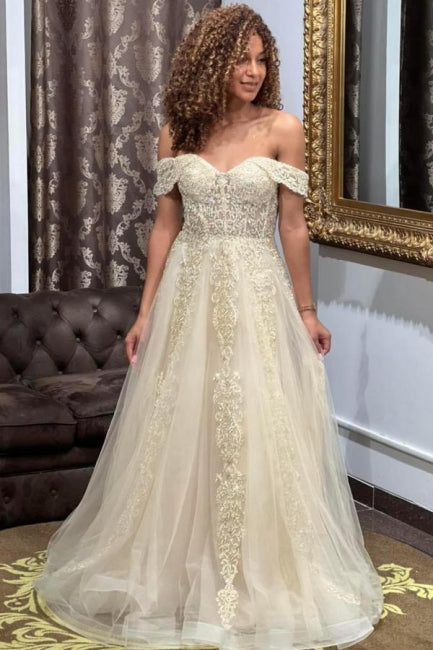 Robes de soirée longues de créateurs, épaules dénudées, coupe trapèze, en dentelle