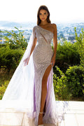 Robe de bal asymétrique à sequins sans manches avec fente, signée d'un créateur