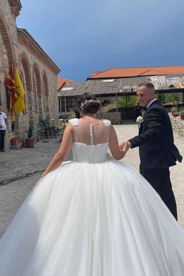 Robes de mariée longues de princesse, coupe trapèze, sans manches, à sequins, de créateur