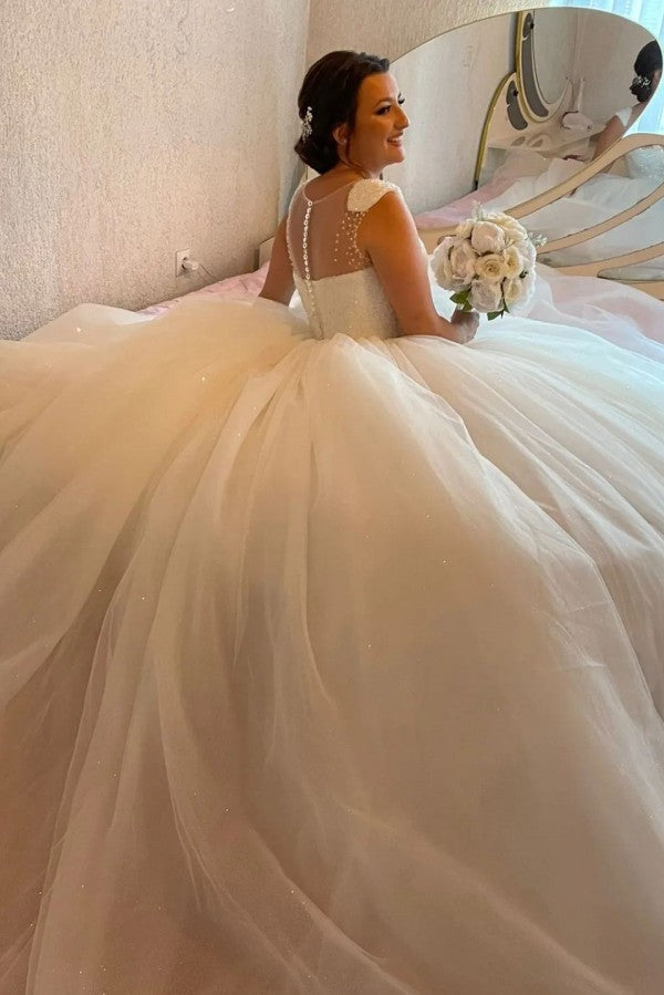 Robes de mariée longues de princesse, coupe trapèze, sans manches, à sequins, de créateur