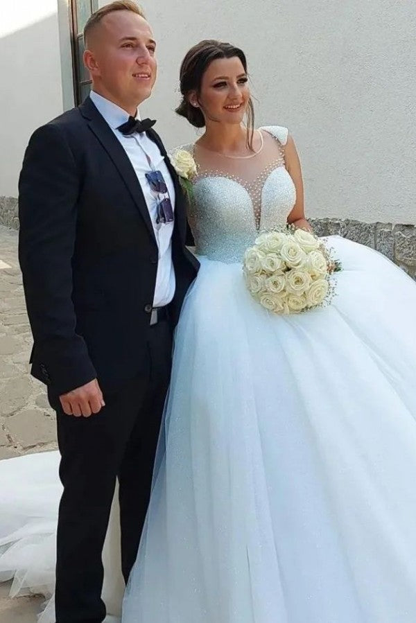 Robes de mariée longues de princesse, coupe trapèze, sans manches, à sequins, de créateur