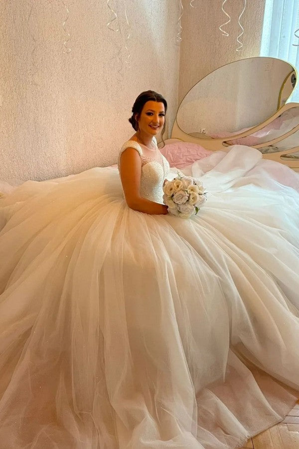 Robes de mariée longues de princesse, coupe trapèze, sans manches, à sequins, de créateur