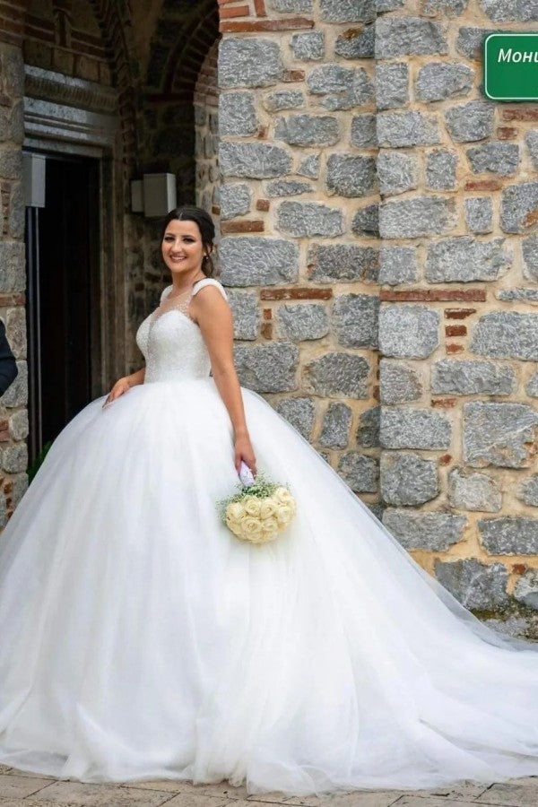 Robes de mariée longues de princesse, coupe trapèze, sans manches, à sequins, de créateur