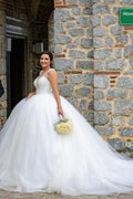 Robes de mariée longues de princesse, coupe trapèze, sans manches, à sequins, de créateur