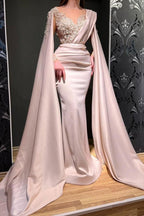 Vestidos de noche largos de sirena rojos de diseñador, con encaje, escote en V y mangas, con mangas