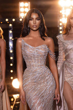 Robe de bal sirène sans manches à paillettes et perles