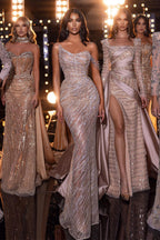 Robe de bal sirène sans manches à paillettes et perles
