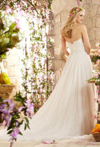 Vestido de novia largo de corte A sin tirantes de diseñador