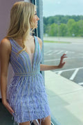 Robe de soirée de créateur à col en V, sans manches, dos nu et sequins