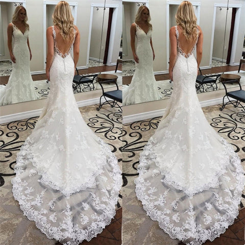 Vestido de novia de sirena de diseñador | Vestidos de novia de encaje con espalda descubierta