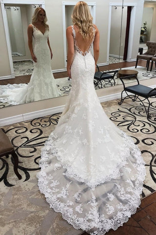 Vestido de novia de sirena de diseñador | Vestidos de novia de encaje con espalda descubierta