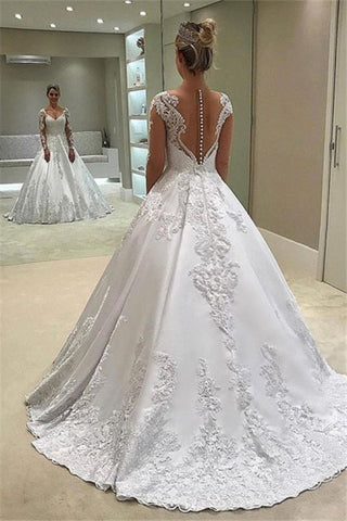 Vestidos de novia de diseñador con mangas | Vestido de novia de encaje corte A