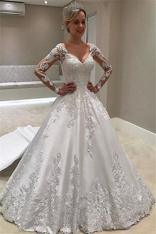 Vestidos de novia de diseñador con mangas | Vestido de novia de encaje corte A