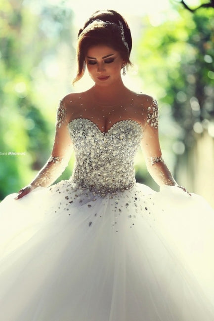 Robes de mariée de créateurs à manches | Robes de mariée de luxe de princesse