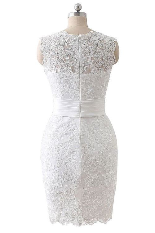 Vestidos de novia de encaje con falda desmontable, corte tubo y escote redondo