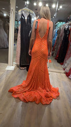 Robe de bal longue sirène sexy à paillettes et col en V, robe de soirée orange Y1397