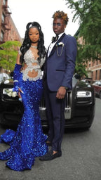 Sparkly Mermaid Royal Blue Sequins Prom Dress ,Charming Evening Dress Y1353