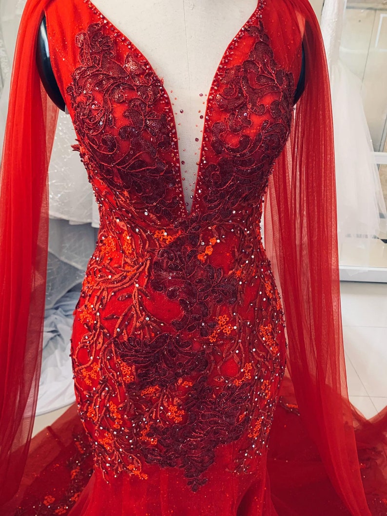 Robe de mariée vintage rouge unique, robe de princesse sirène pour bal de promo Y1573