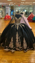 Vestido de quinceañera con cuentas, apliques de lentejuelas, vestido de princesa de baile con capa Y1516
