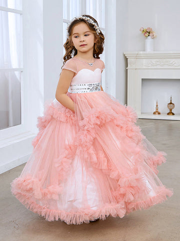 Vestido de princesa/vestido de tul hasta el suelo para niña de las flores 