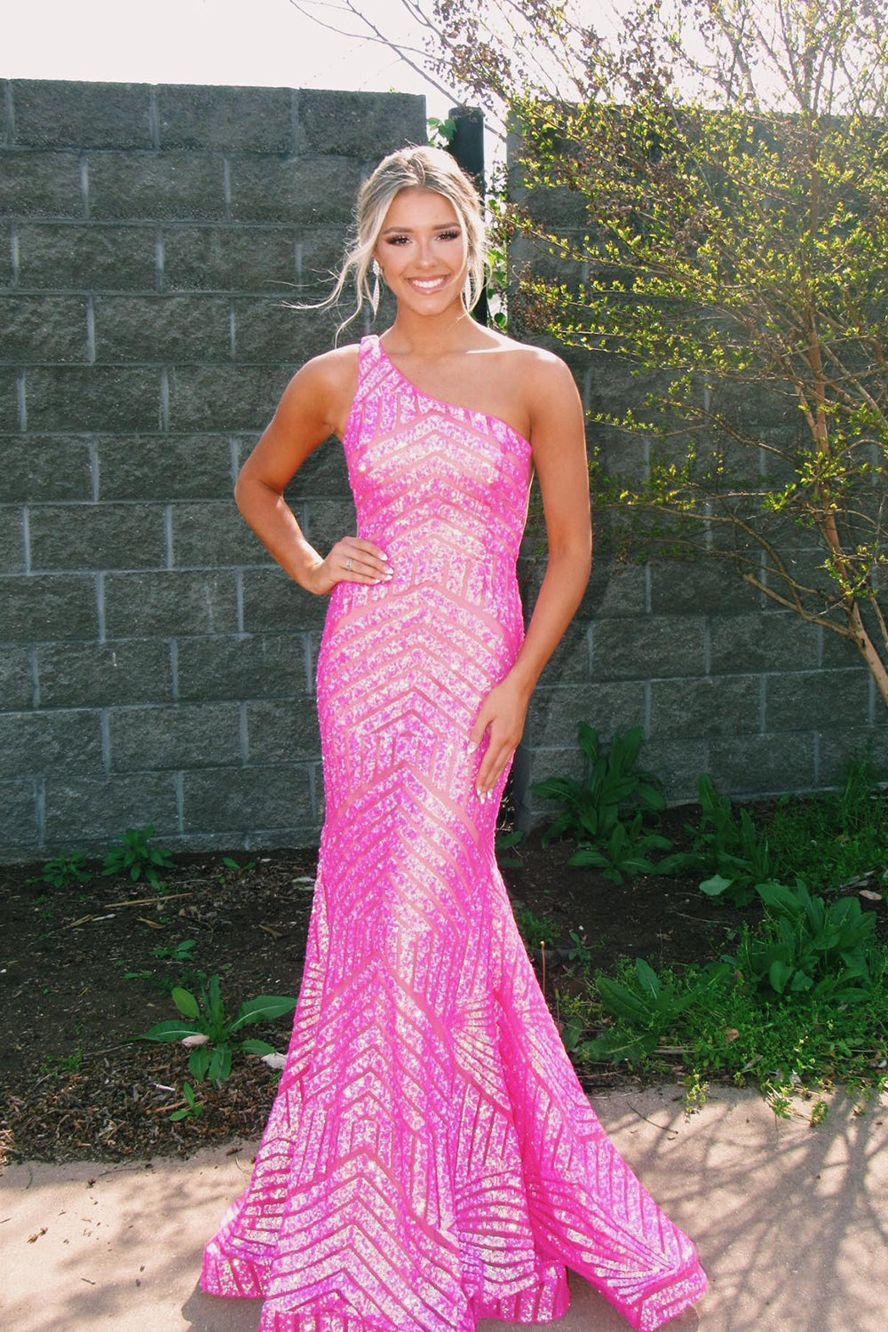 Robe de bal sirène à sequins asymétrique