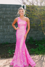 Robe de bal sirène à sequins asymétrique