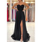 Robe de bal fourreau/colonne sans bretelles en mousseline de soie avec appliques dos nu sans manches