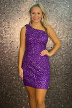 Bodycon One Shoulder Green Sequins Short Homecoming Dress