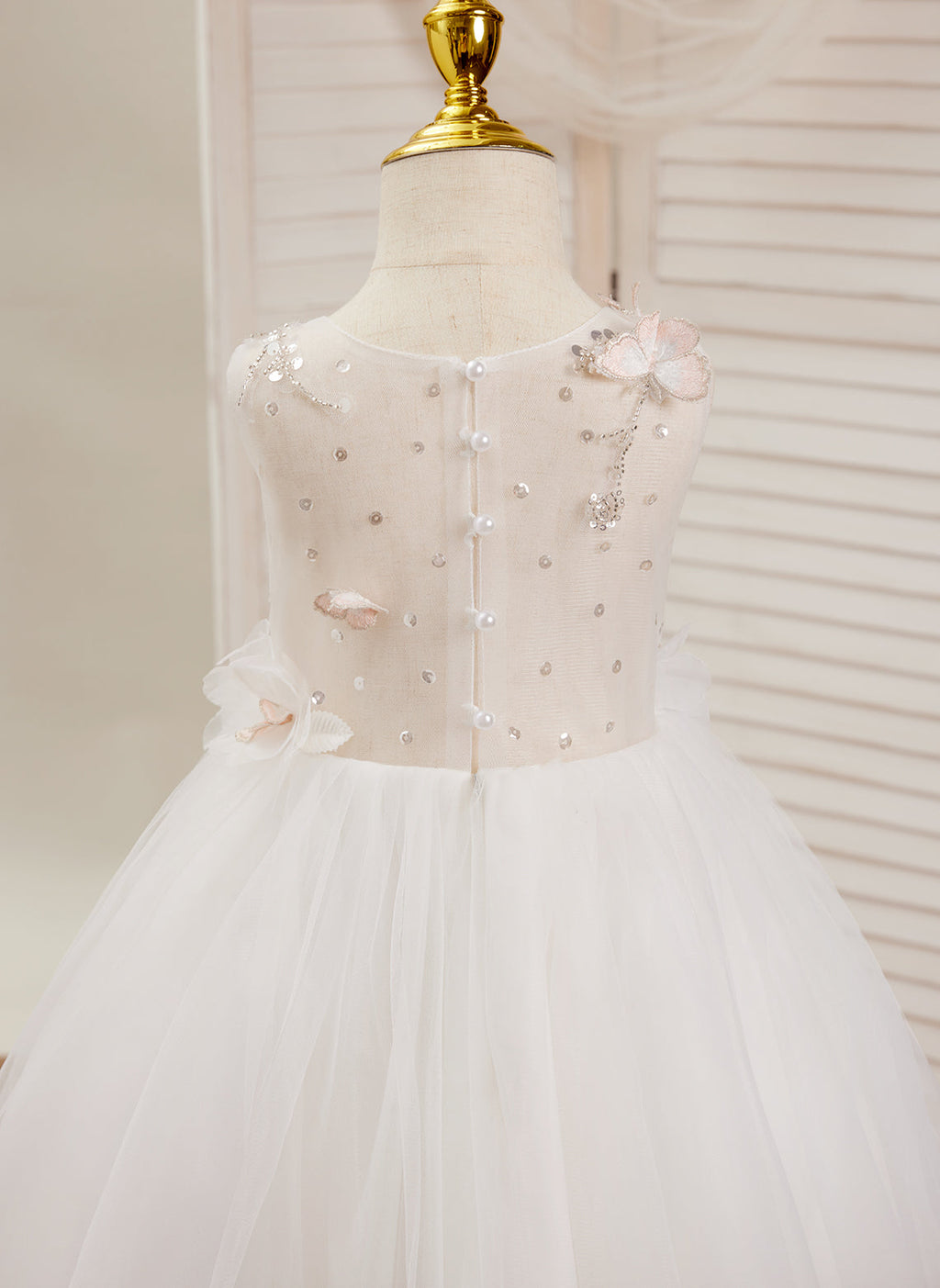 Vestido blanco de tul hasta la rodilla, corte en A (2003227138) 
