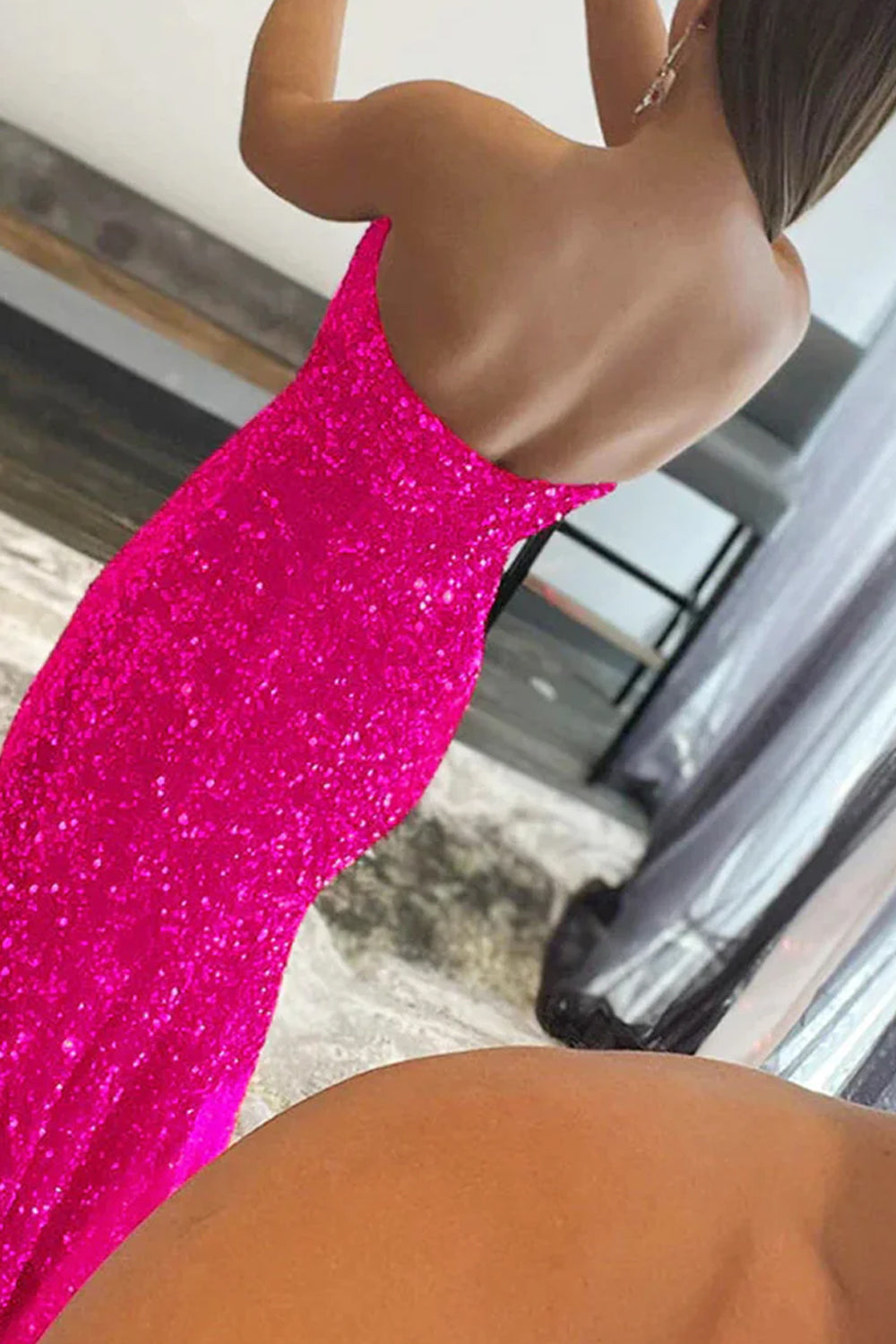 Robe de bal sirène royale à sequins sans bretelles