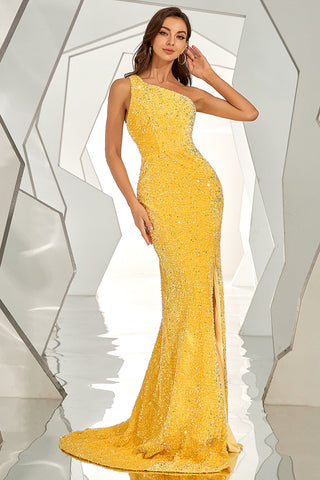 Robe de bal sirène asymétrique à sequins rose poudré