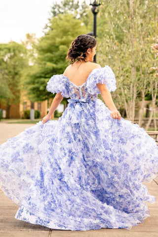 Sydney | Robe de bal longue en tulle imprimé coupe trapèze, décolleté cœur