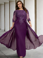 Vestidos de corte princesa/línea A para la madre de la novia con cuello joya y largo hasta el suelo 