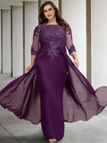 Vestidos de corte princesa/línea A para la madre de la novia con cuello joya y largo hasta el suelo 