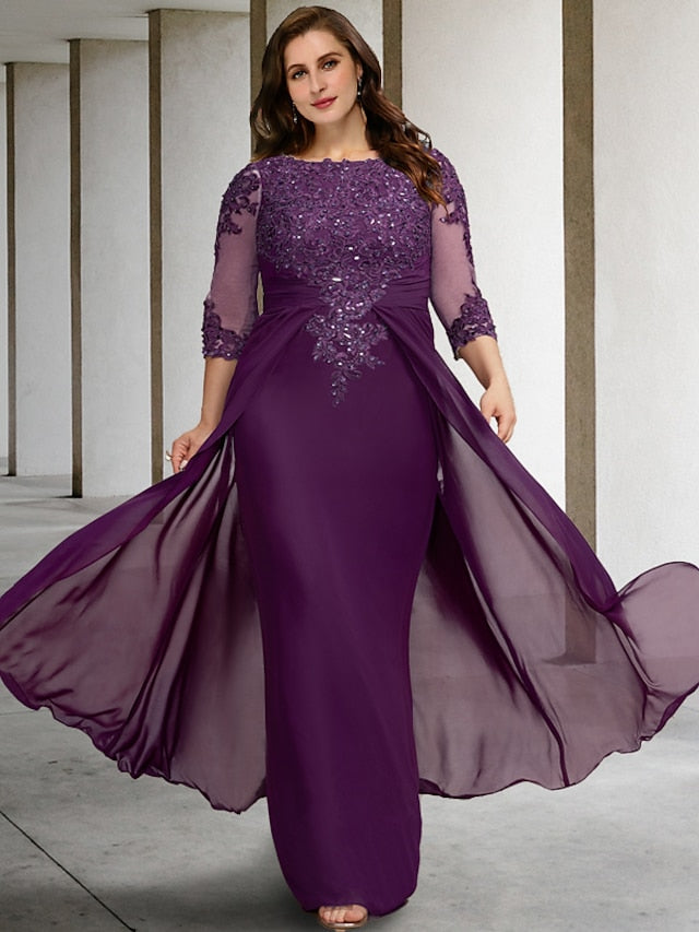 Vestidos de corte princesa/línea A para la madre de la novia con cuello joya y largo hasta el suelo 