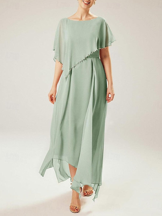 Vestidos de corte recto/columna para la madre de la novia, manga corta y borla. 