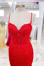 Peregrine | Hot Pink Lace Applique Long Mermaid Dress with Slit