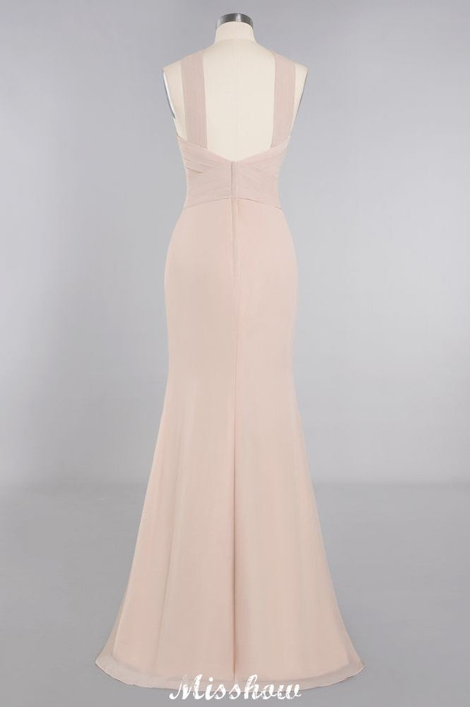 Vestido de fiesta largo hasta el suelo de sirena ajustada con escote halter de ensueño para damas de honor