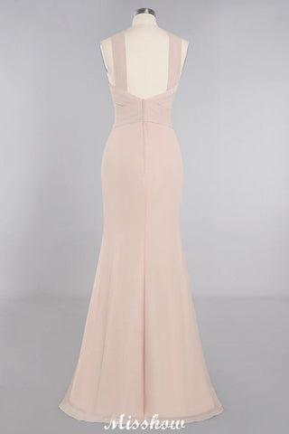 Vestido de fiesta largo hasta el suelo de sirena ajustada con escote halter de ensueño para damas de honor