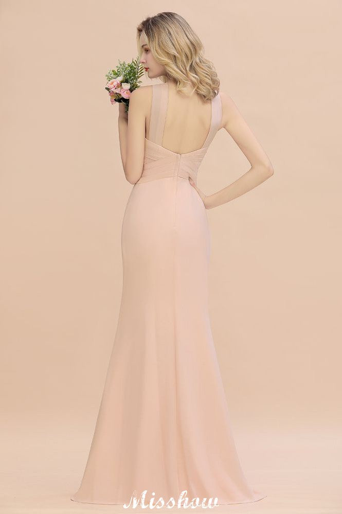 Vestido de fiesta largo hasta el suelo de sirena ajustada con escote halter de ensueño para damas de honor