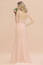 Vestido de fiesta largo hasta el suelo de sirena ajustada con escote halter de ensueño para damas de honor