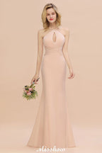 Vestido de fiesta largo hasta el suelo de sirena ajustada con escote halter de ensueño para damas de honor