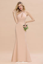 Vestido de fiesta largo hasta el suelo de sirena ajustada con escote halter de ensueño para damas de honor