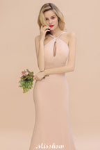 Vestido de fiesta largo hasta el suelo de sirena ajustada con escote halter de ensueño para damas de honor