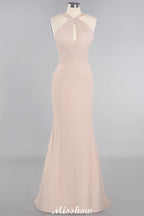 Vestido de fiesta largo hasta el suelo de sirena ajustada con escote halter de ensueño para damas de honor