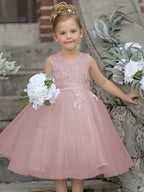 Vestido de niña de las flores sin mangas de tul y encaje hasta la rodilla 