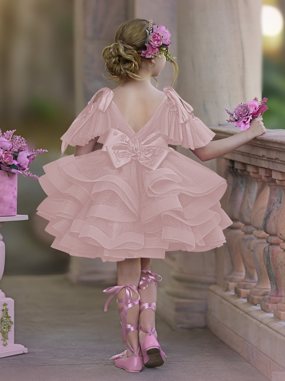 Vestido de princesa/vestido de tul hasta la rodilla para niña de las flores de cumpleaños