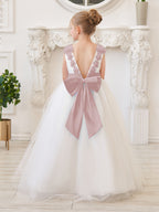 Vestido de princesa/de princesa con flores 3D de tul hasta el suelo, color marfil, para niña de las flores 