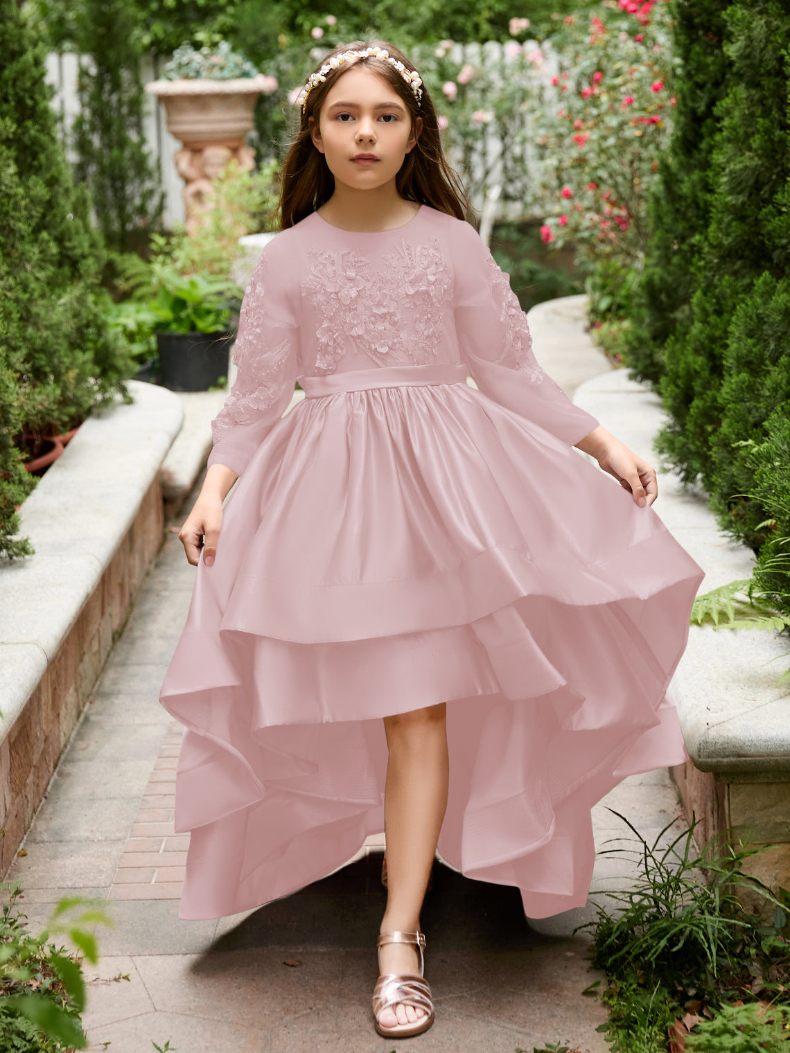 Vestido asimétrico de satén de corte A para niña de las flores 
